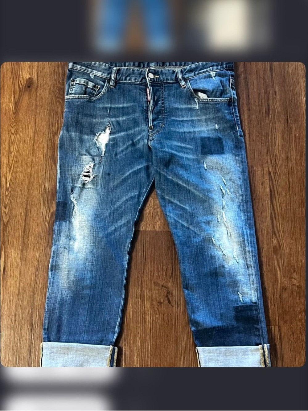 DSQUARED2 Mens Relaxed Distressed Blue Patch Denim Jeans